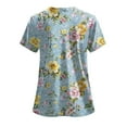 thumbnail image 3 of felwors Scrub Tops Women Short Sleeve Plus Size V-Neck Fun Printed Scrubs Top Medical Nursing Uniforms with Pockets S-5Xl (Blue, XL), 3 of 5