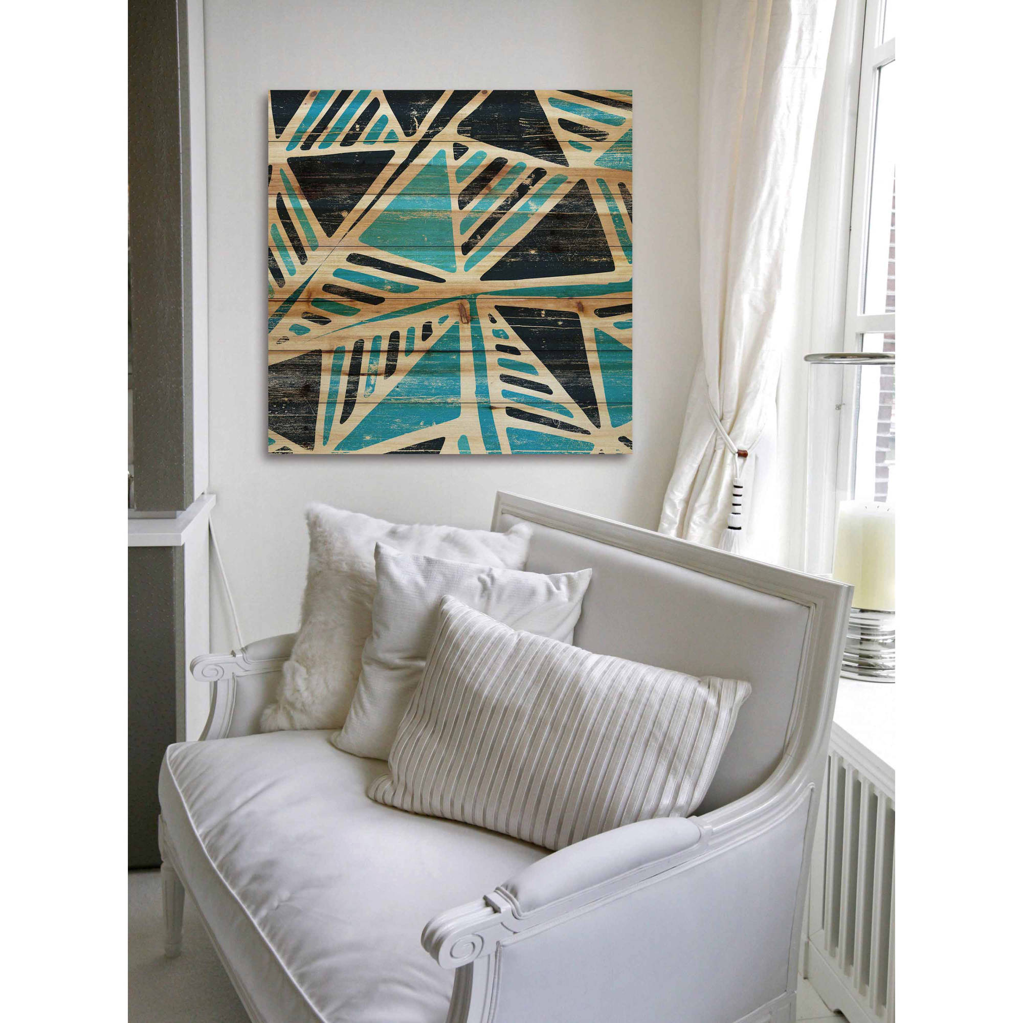 Marmont Hill - "Teal Triangles" Painting Art Print on Natural Pine Wood