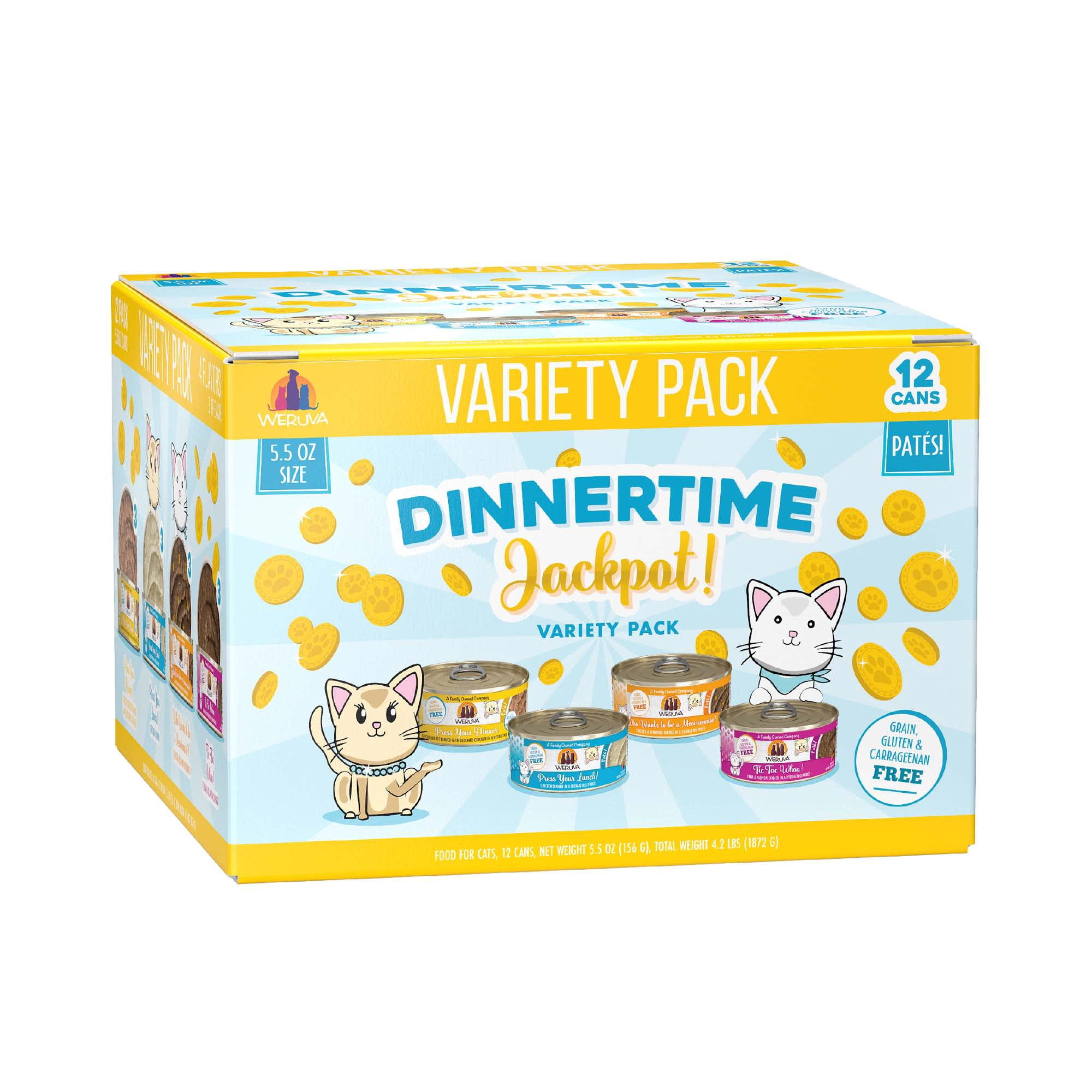 Weruva Pate Dinnertime Jackpot Variety Pack Wet Cat Food 5.5 oz. Count of 12