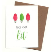 Lets Get Lit Christmas Light Bulb Card (4.25" X 5.5") by Nerdy Words (Set of 10)