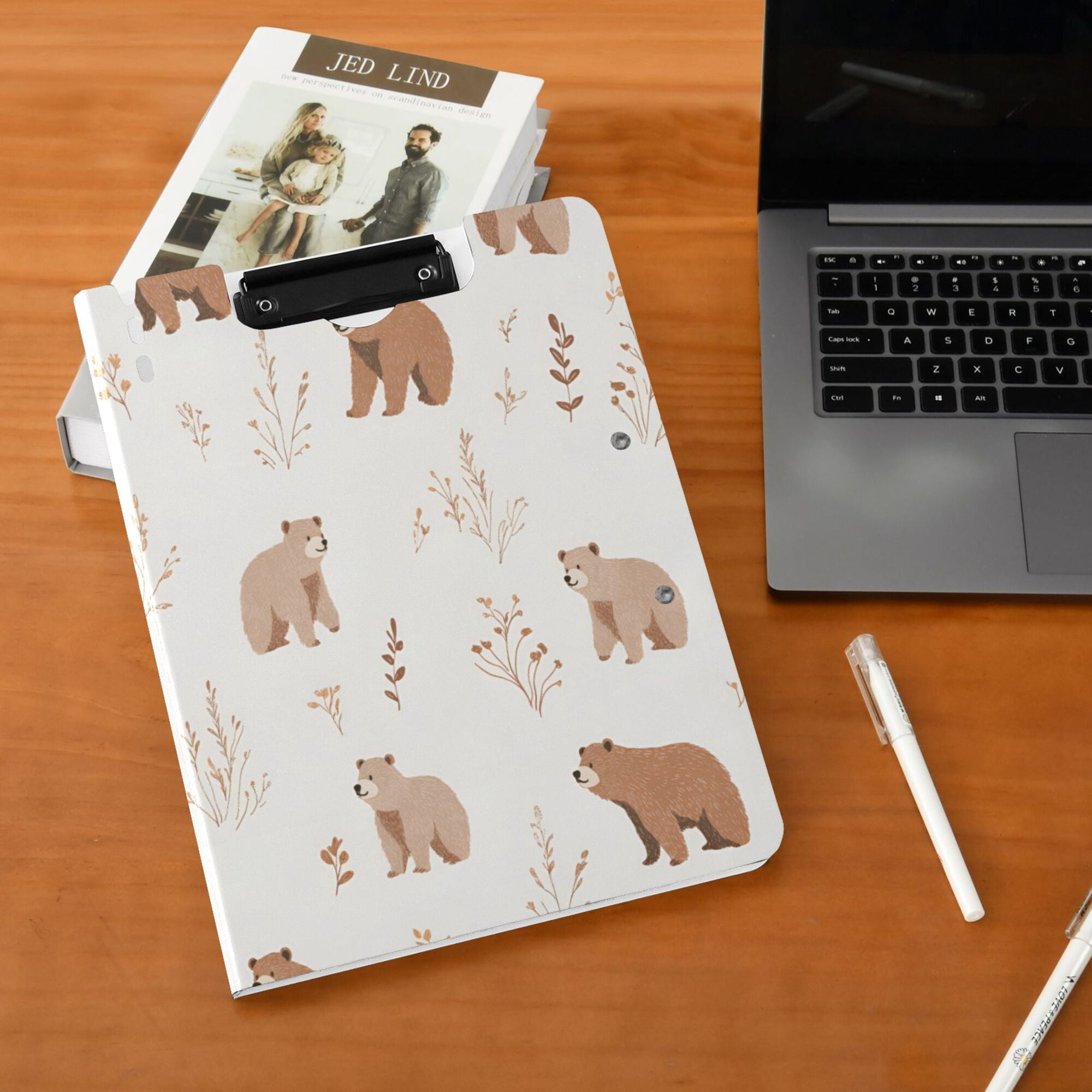 FORMRS A4 Clipboard Folder with Pen Holder Horizontal Foldable School Office Binder, Gray Bears