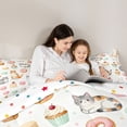 thumbnail image 2 of jejeloiu Kawaii Cat Kitten Full Size Comforter Sets,Sweet Strawberry Cake Donut Bedding Sets For Kids Reversible 3pcs, 2 of 8