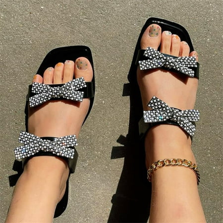 

Fanxing Shoes 15 Under Women Sandals Crystal Jeweled Platform Sandals Dressy 2023 Casual Summer Glitter Slippers Sandal Shoes Black 9