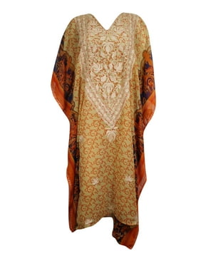 Mogul Women Caftan Maxi Dress Kimono Sleeves Georgette Floral Embroidered Long Kaftan One Size