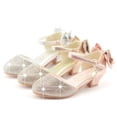 thumbnail image 2 of Zapatos de tacón alto con lazo y cristales para niñas, de piel, plateados, de alto rendimiento, para primavera y otoño, 2 of 6