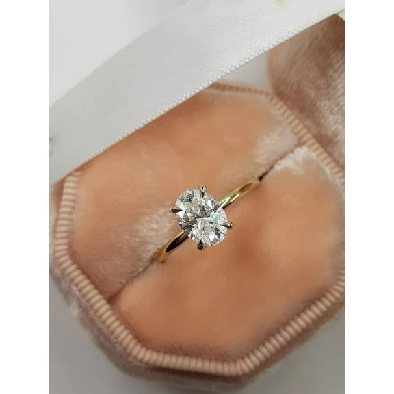 Cora Jewellery 1.5CT Oval Moissanite Hidden Halo Engagement Ring For Women, 14K Yellow Gold