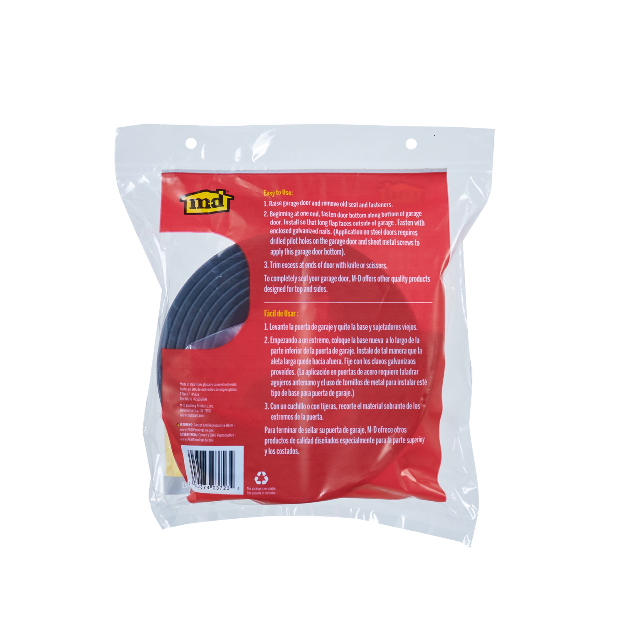 M-D Building Products 03723 9 ft. Black Rubber Garage Door Bottom Seal