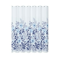 Nmdmisc Long Shower Curtains 71" Length,Blue Fabric Shower Curtains for Bathroom,Floral Leaves Textured Waterproof Bathroom Decor,Punch-free - 71 x 39.3 Inch