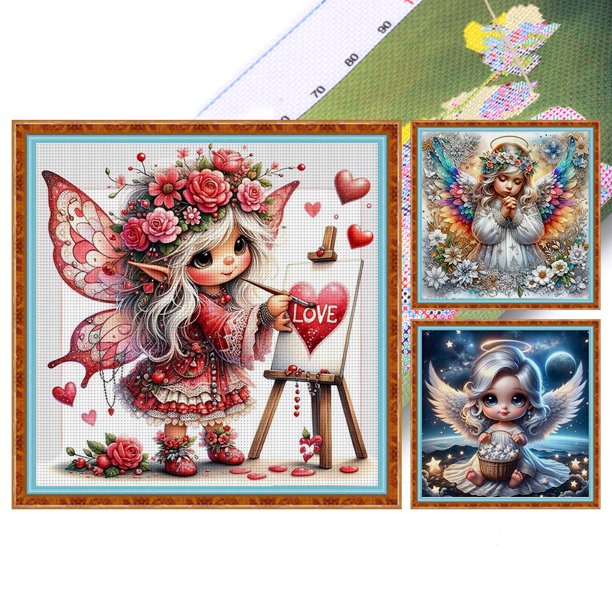 Hilo Algodón Ecológico Bordado Punto Cruz Impreso para Niña 11CT 45x45cm 3 Uds.