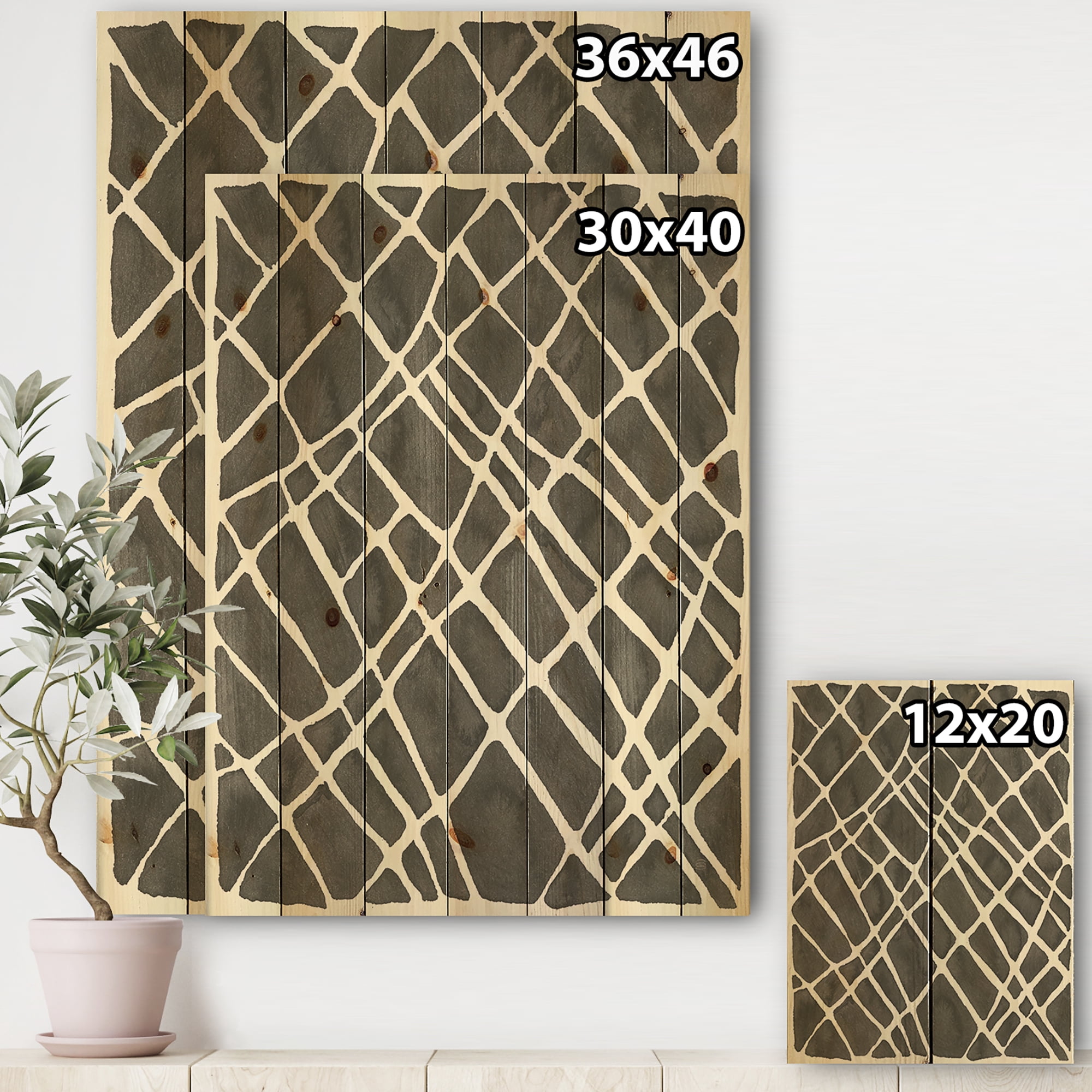 Designart 'Minimalist Monochrome Graphics V' Transitional Print on Natural Pine Wood