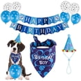 thumbnail image 1 of Bandana de cumpleaños para perro, sombrero de cumpleaños para perro, bufandas, globo de bandera con lindos suministros para fiesta de cumpleaños para perrito (juego de 11 piezas) (azul), 1 of 5