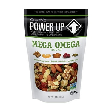 Power Up Gourmet Nut AIF4 tPlFxB 100 Percent All Natural Health Mix Mega Omega Trail Mix, 14 oz (2 Pack)