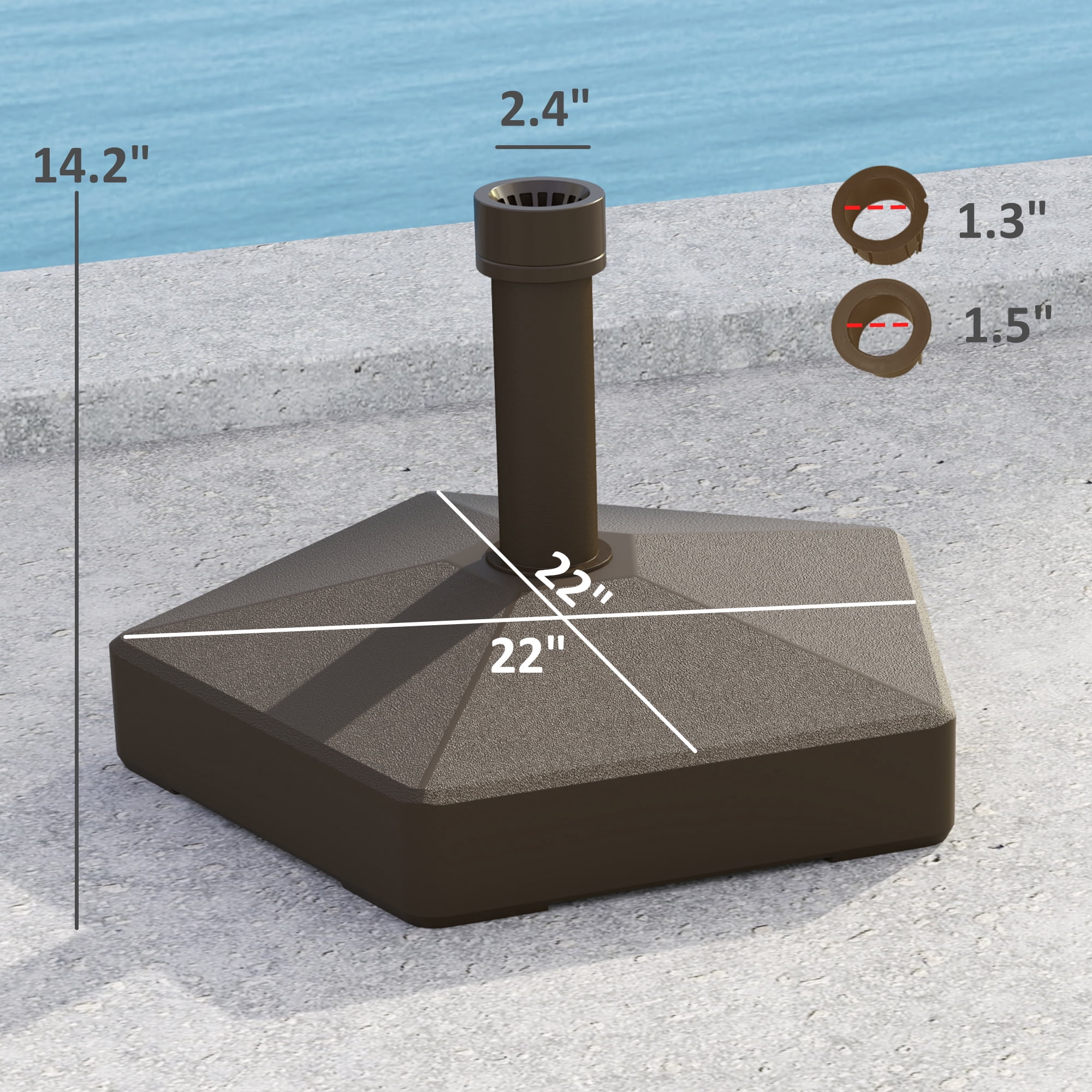 Outsunny Patio Umbrella Base Holder Outdoor Umbrella Stand, Filled Up to 42lbs with Stand or 33lbs with Water for Garden Poolside, Brown