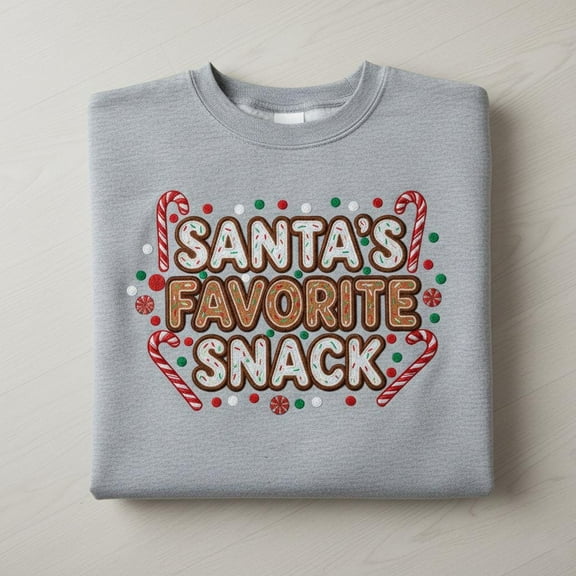 Embroidered "Santa's Favorite Snack" Sweatshirt, Christmas Gingerbread Crewneck, Funny Holiday Treat Embroidered Shirt, Xmas Cookie Top