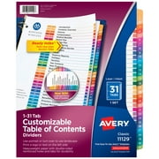 Avery Ready Index 31 Tab Dividers, Customizable TOC, 1 Set (11129)