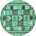 thumbnail image 1 of Ahgly Company Machine Washable Indoor Round Abstract Turquoise Blue Modern Area Rugs, 6' Round, 1 of 4