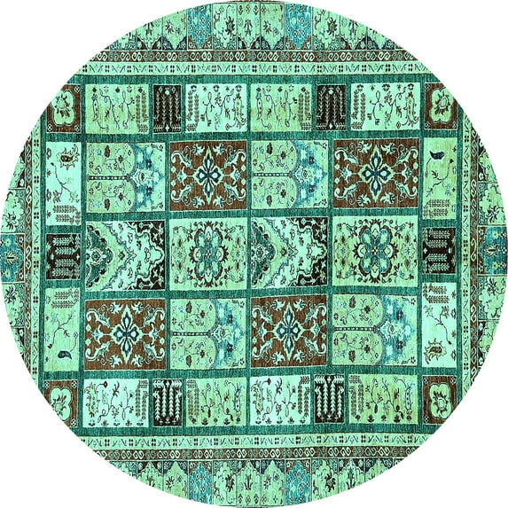 Ahgly Company Machine Washable Indoor Round Abstract Turquoise Blue Modern Area Rugs, 6' Round