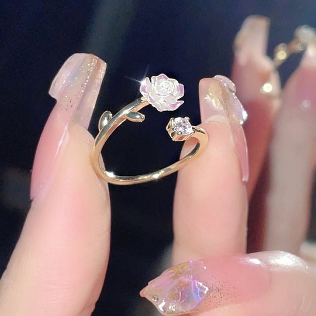 Luxury Zircon Flower Opening Rings for Women Cubic Zirconia Rose Cherry Blossom Tulip Adjustable Finger Ring Wedding Jewelry AOX