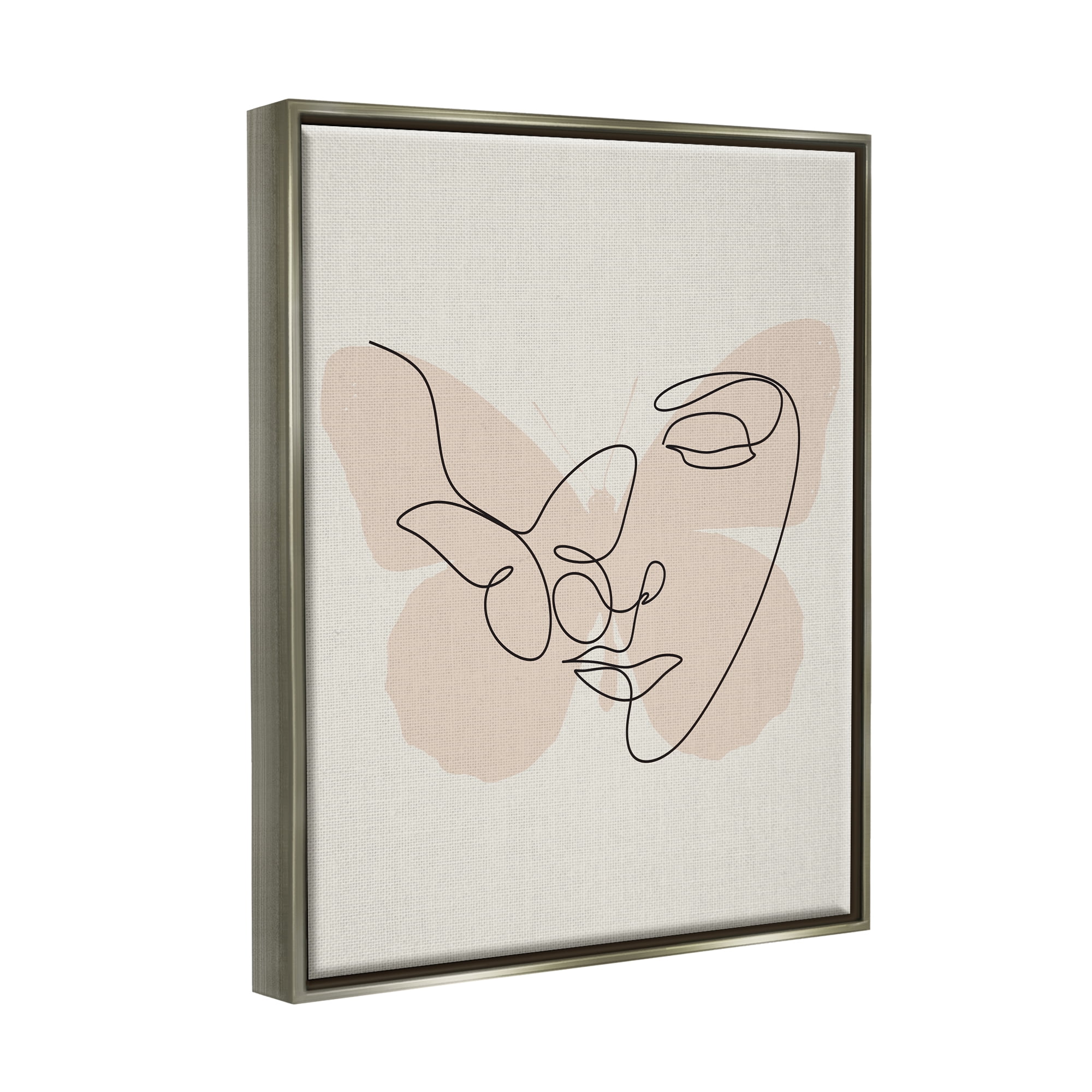 Stupell Industries Butterfly Girl Face Doodle Abstract Painting Gray Floater Framed Art Print Wall Art
