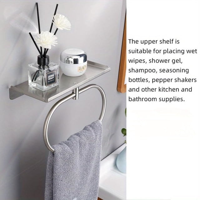 Organisateur de Rangement - Porte-Serviettes en Acier Inoxydable avec Étagère Moderne pour Salle de Bain