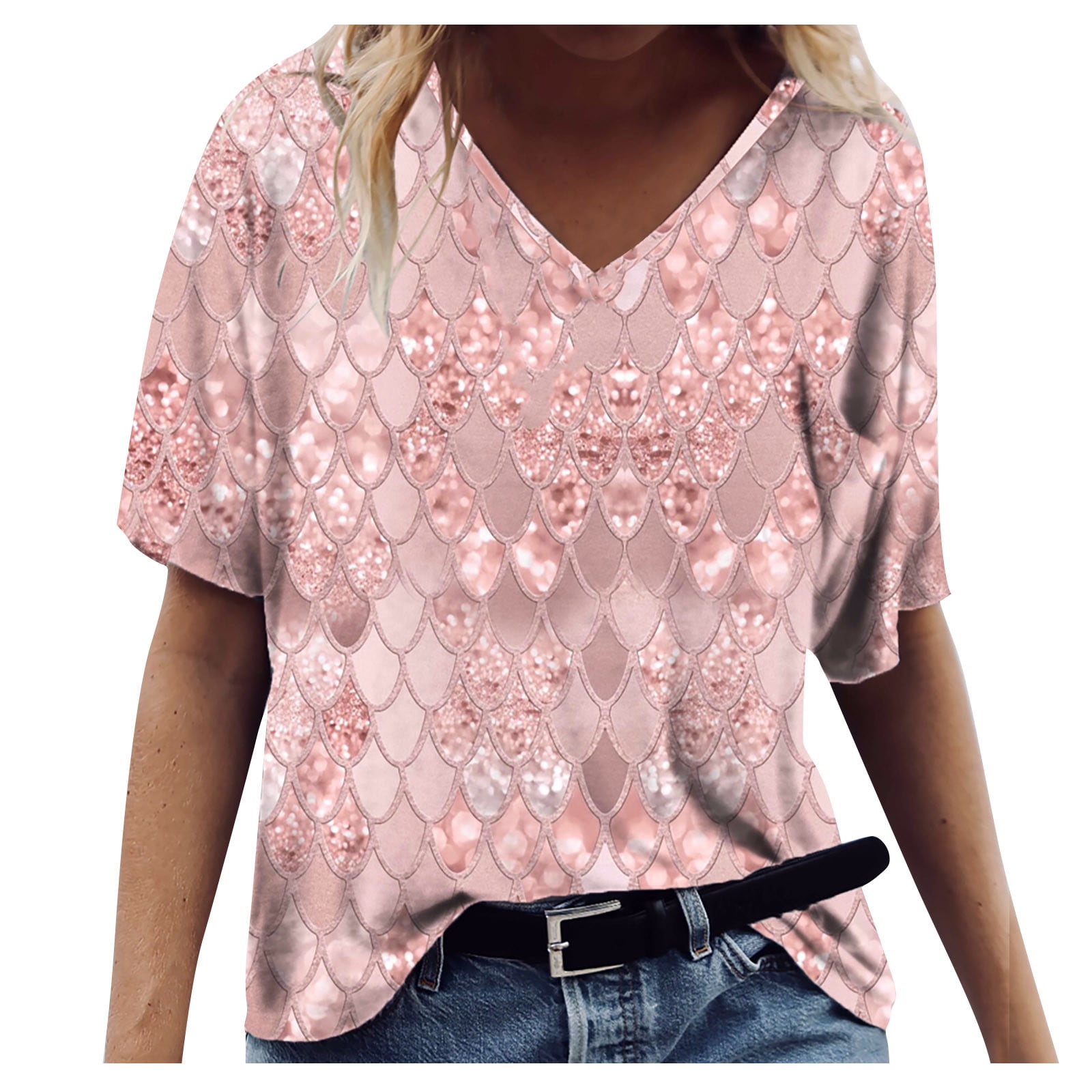 NIUBIA Women's Letter Print T-Shirt - Loose Fit Short Sleeve Top With Pockets, Green