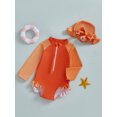 thumbnail image 3 of Suealasg Baby Girl One Piece Swimsuits Hat Long Sleeve Contrast Color Swimwear Rompers Infant Summer Rash Guard Bathing Suit Beachwear, 3 of 7