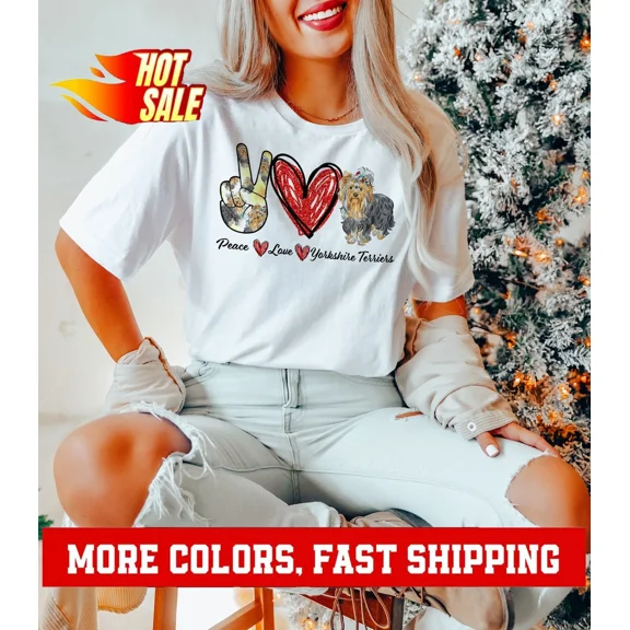 Peace Love Yorkie Tee - Yorkshire Terrier Apparel - Dog Mom Gift - Pet Owner ...