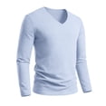 thumbnail image 5 of Mens Long Sleeve Shirts Solid Color V Neck Tops Casual Daily Tshirt Slim Fit Comfy Fall Shirt Light Blue XXL, 5 of 8