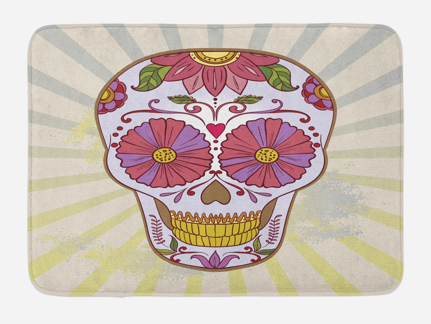Sugar Skull Bath Mat, Folk Art of a Mexican Macabre with Floral Motifs ...