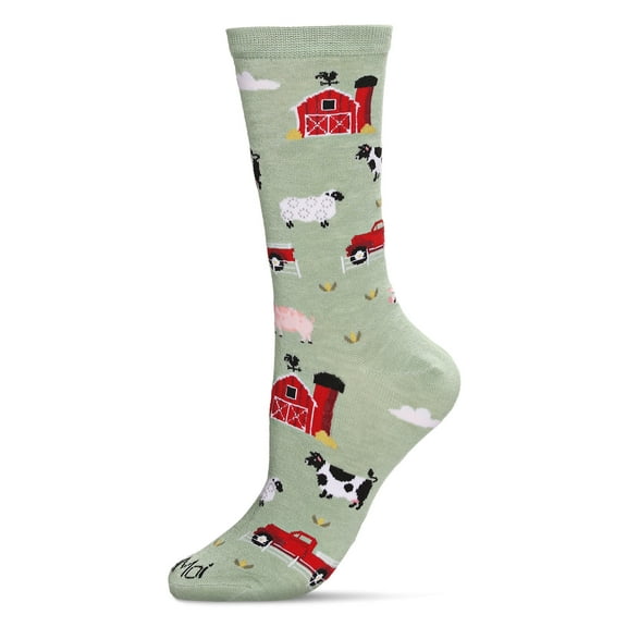 MeMoi Farm Fun Bamboo Blend Crew Socks - Womens - Female, 9-11, Moss