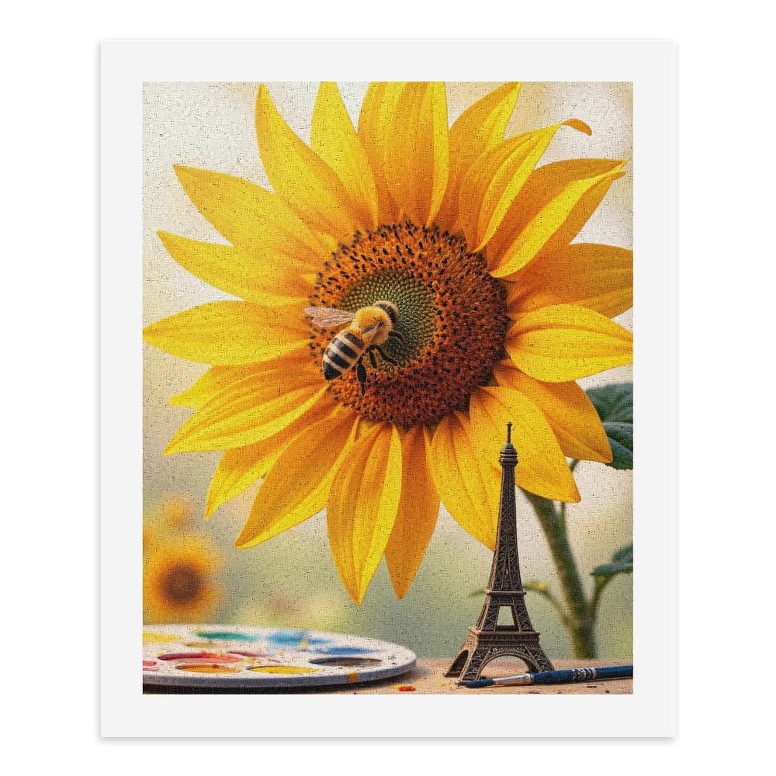 Paint By Numbers Kit for Adults Beginner - Sunflower Bee Eiffel Tower Art DIY Canvas Painting Kits for Adults, Frameless Paint By Number for Adults for Home Wall Decor 16x20 Inch