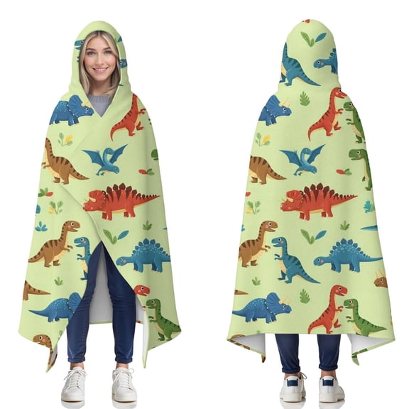Wearable Blanket,Rainbow Dinosaurs Tiny Plants Hooded Wearable Flannel Blanket for Adults & Teens,Winter Poncho Shawl Wrap Cape Cozy Anti-Pill,50"x60"
