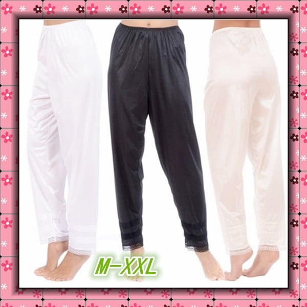 Fashion Women's Elastic Waist Slips Satin Loose Sleep Pants Nightwear