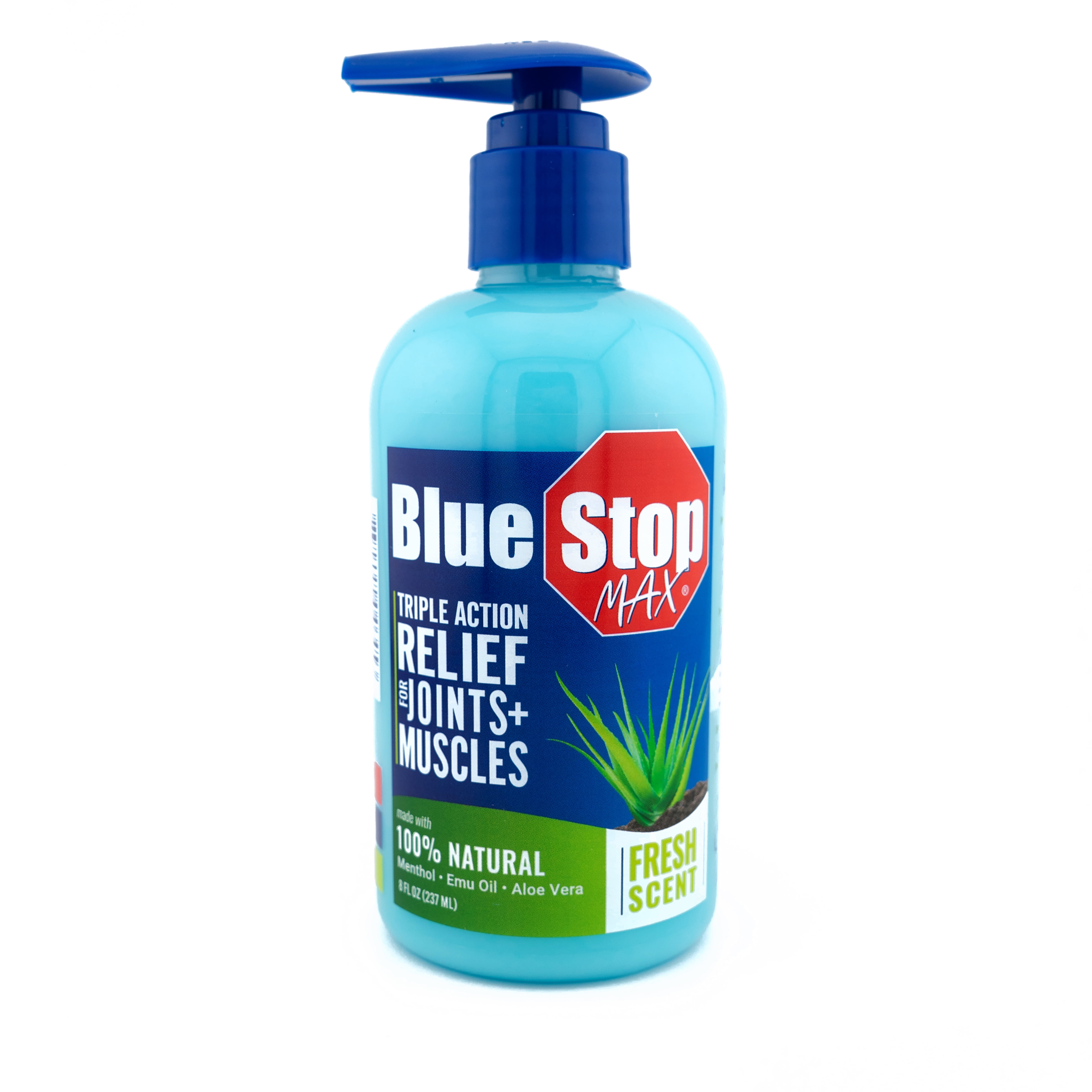 (3 pack) Blue Stop Max Muscle and Joint Relief Gel for Aches and Discomfort, Fresh Peach Scent, 8 oz Bottle