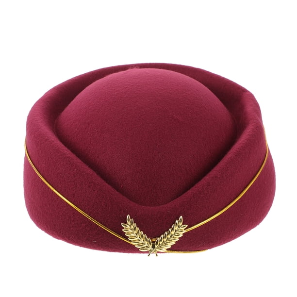 Gorro de azafata de aire para mujer, gorro de azafata de lana para disfraz, actuación musical, talla M (rojo vino)