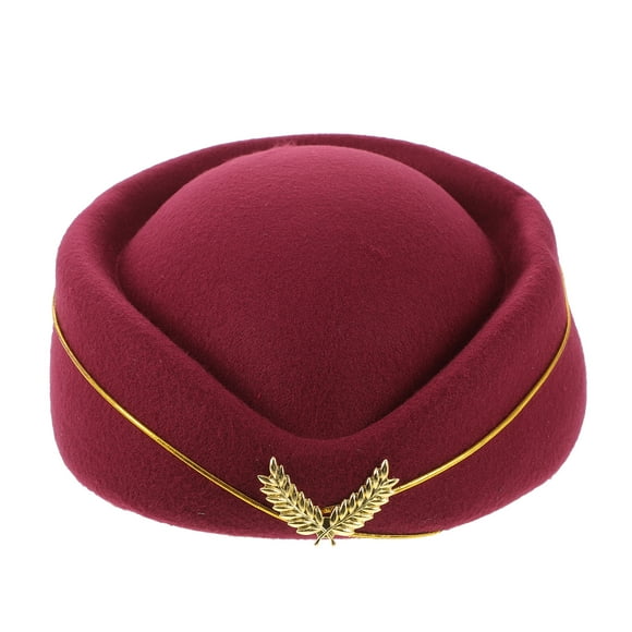 EeaseMX Gorro de azafata de aire para mujer, gorro de azafata de lana para disfraz, actuación musical, talla M (rojo vino)