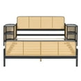 thumbnail image 5 of Full Size 3 Pieces Wood and Rattan Bed Frame with 2 Nightstands, Platform Bed Frame, Mid Century Bedframe, Wood Foundation(Espresso, Full), 5 of 9