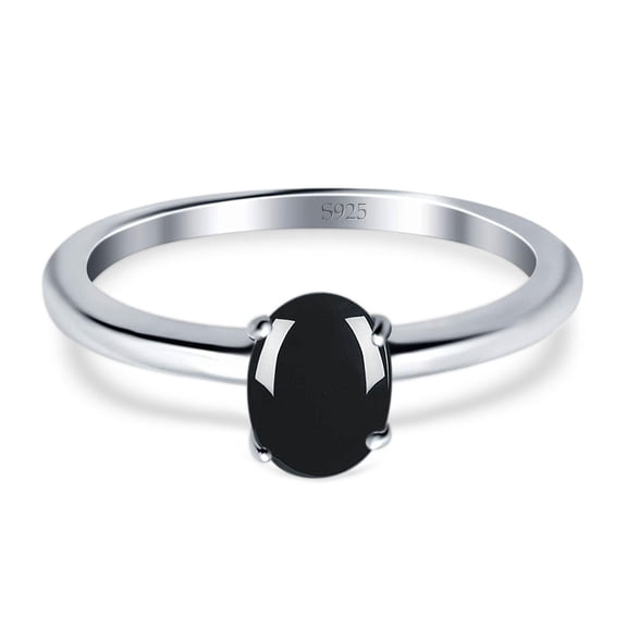 Natural Black Onyx Size-5 Minimalist Oval Cathedral Solitaire Ring Wedding Engagement Rings For Women 925 Sterling Silver Gifts For Her