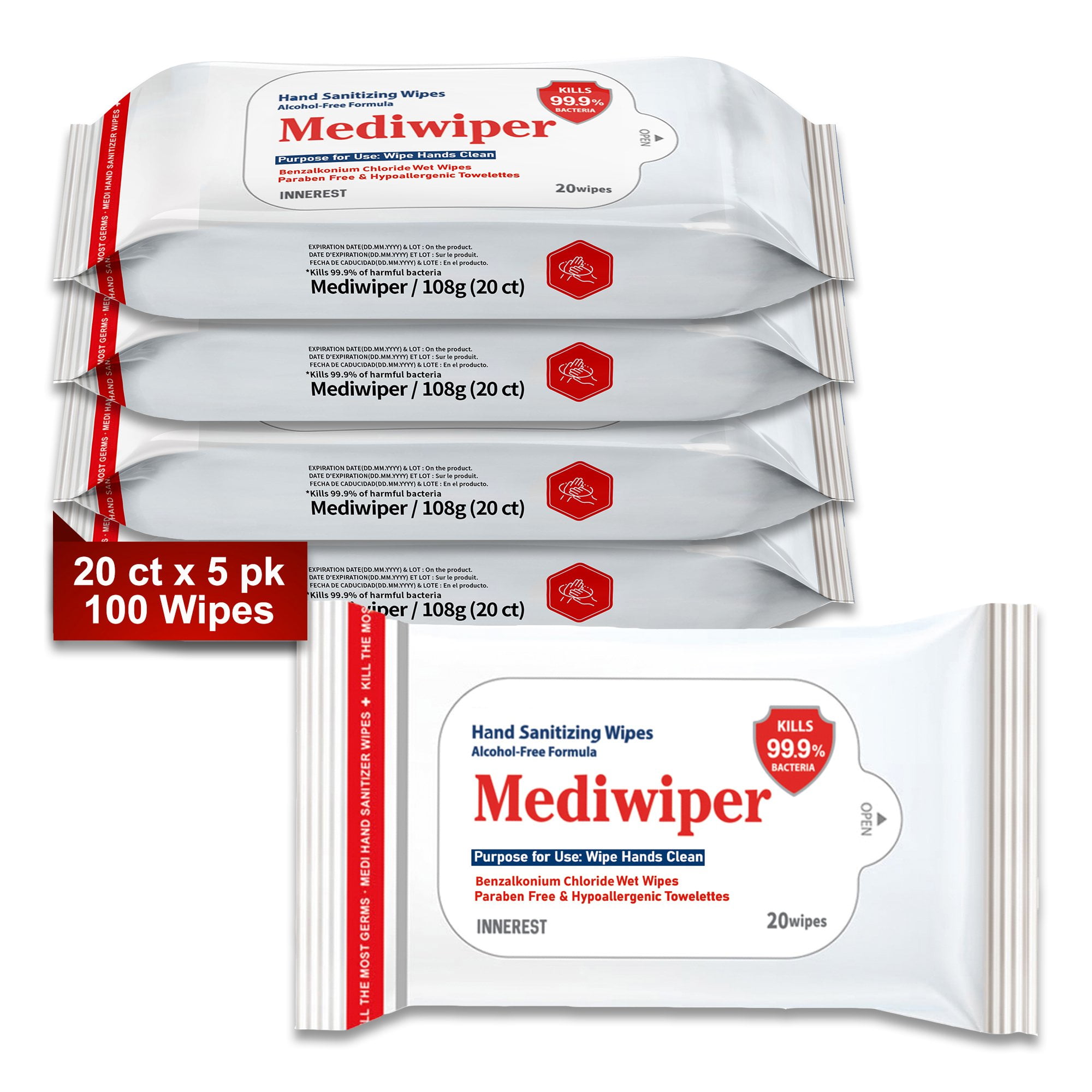 Mediwiper AlcoholFree Hand Sanitizer Wipes Portable Travel Size 5