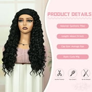Queentas Glueless Black Curly Headband Wig – 25 Inch Extra Long Synthetic, Pre-Styled Curls, Ice Silk Band, Natural Texture for Women