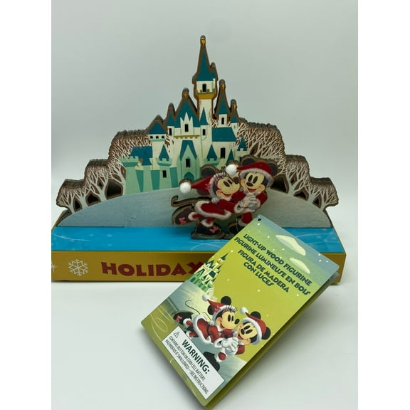 Disney Mickey and Minnie Skating Holiday Cheer Wood Christmas Sign Light Up New