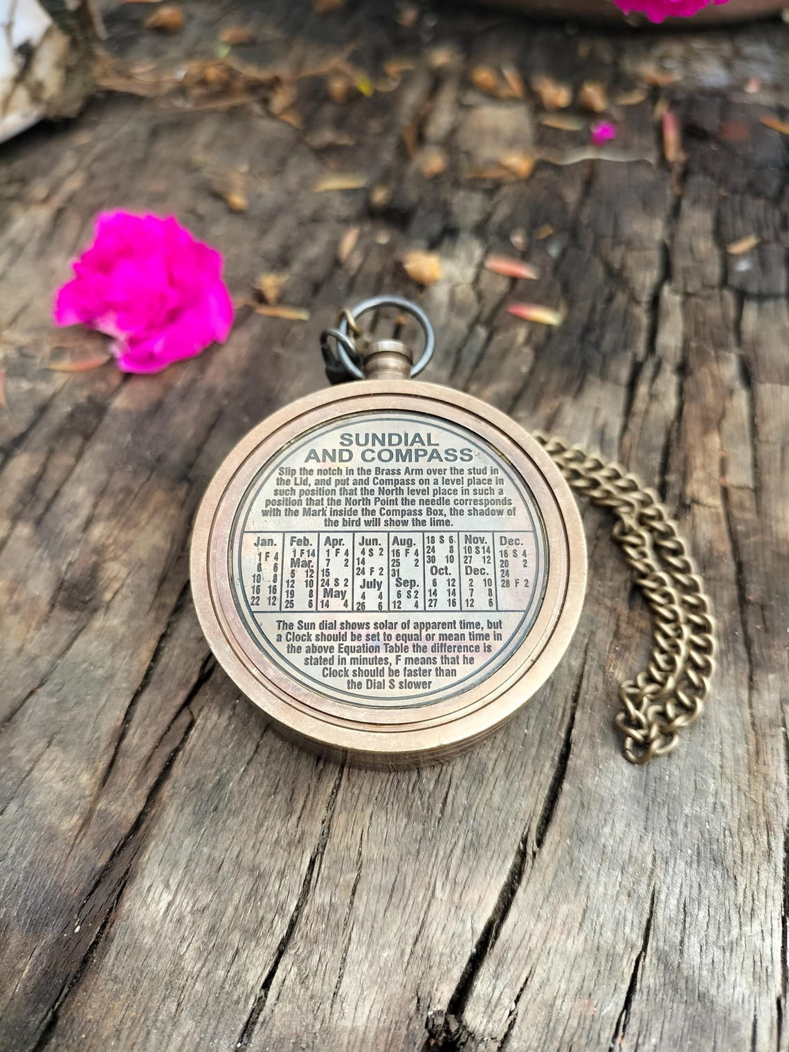 Antique Brass Sundial Pocket Compass – Dollond London 1885 – Vintage Nautical Compass with Chain – Steampunk Navigation Gift by Maritime Treasures