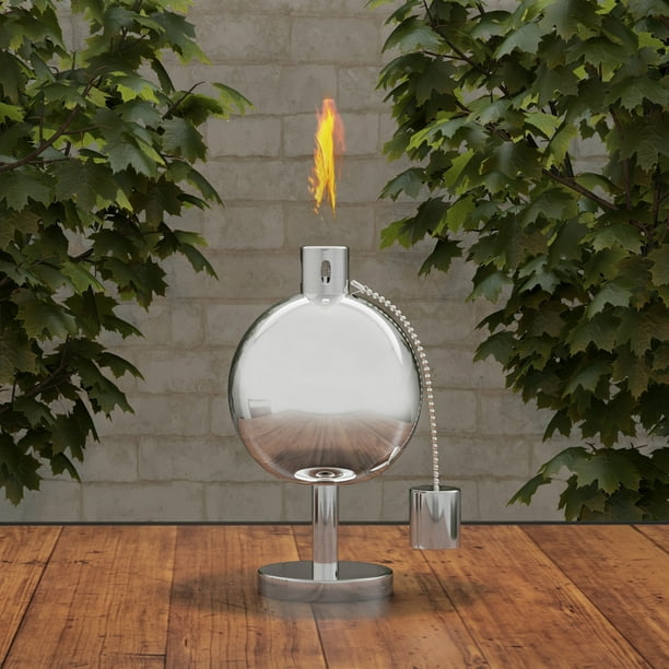 Tabletop Torch Lamp 10” Stainless Steel Outdoor Fuel Canister Flame