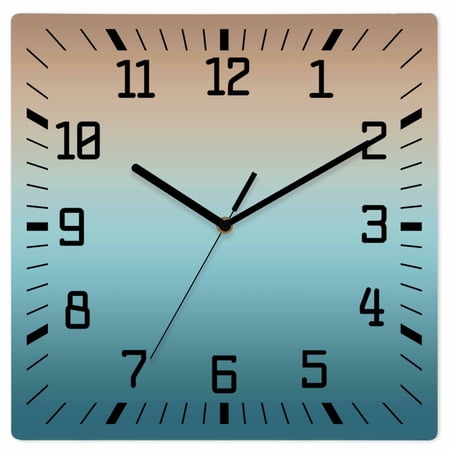 Navy Blue Brown Ombre Wooden Wall Clock Silent Non Ticking, Teal Gradient Color Modern Abstract Art Square Wall Clocks Battery Operated, Decor Clock for Home Office, Living Room, Kitchen, 12 Inch