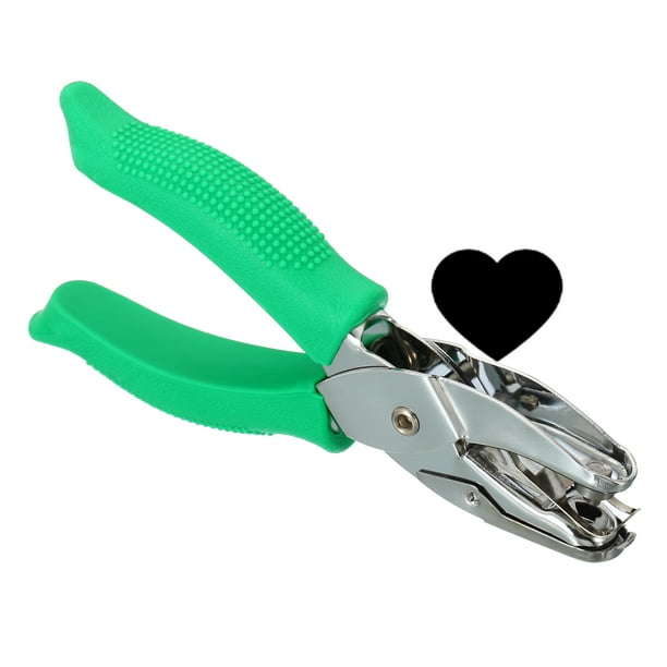 Uxcell 1/4" Perforadora de un solo agujero, perforadora de papel de metal con forma de corazón y agarre suave, verde