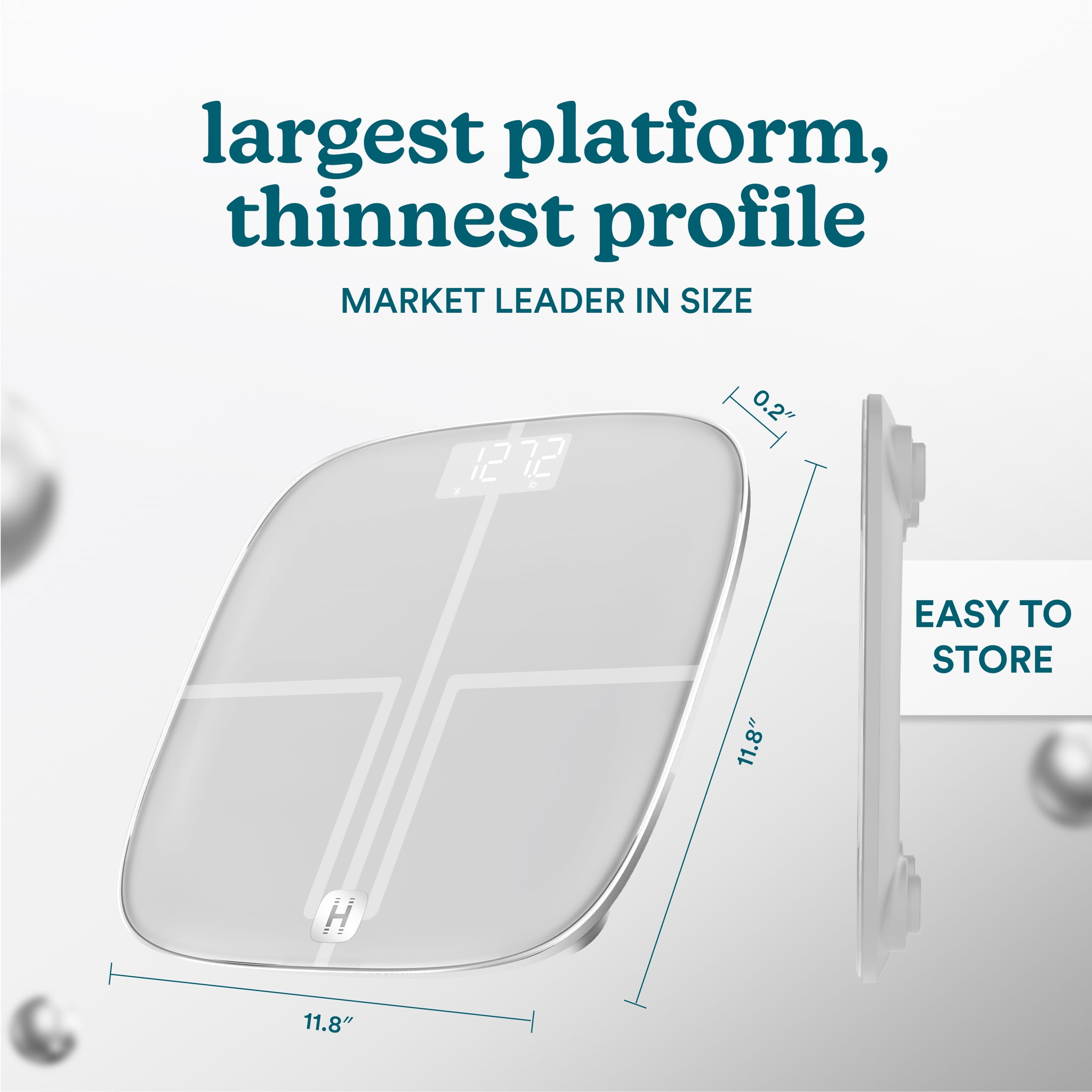 Homedics Luxe Smart Glo, Body Composition Digital Bathroom Scale, Motion-Sensing Ambient Center Illumination, Sleek Tempered Glass, High-Precision Weight Measurement Up to 400, Bluetooth