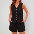 thumbnail image 2 of Arlun Womens 2 Piece Short Sets Sleeveless Button down Vest Top and Shorts with Pockets Summer Two Piece Matching Outfits Solid Color Simple Comfort Versatile Daily Wear Black M, 2 of 4