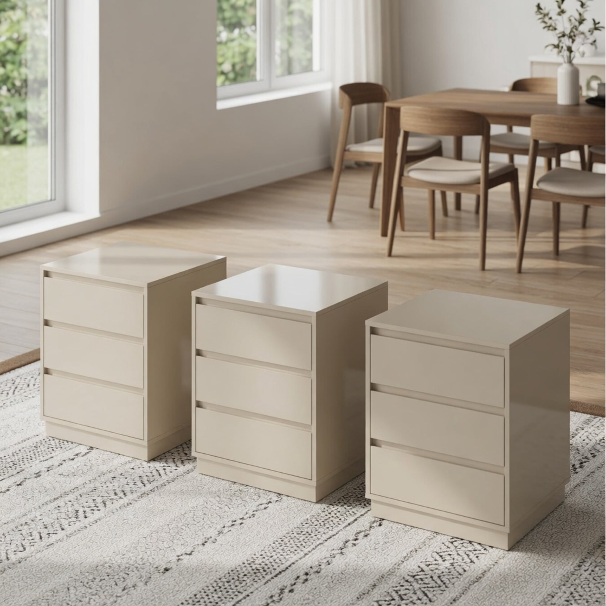 Set of 2, 23.6 Wide Beige Large Morden Wood Nightstand with 3 Drawers