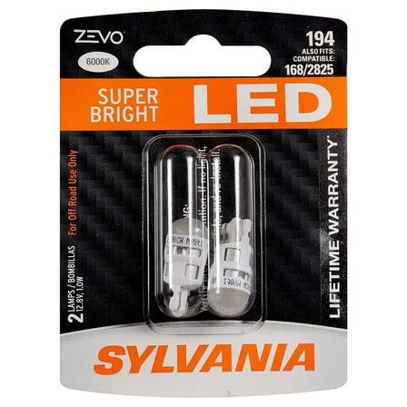 Sylvania Zevo 194 White T10 LED Bright Interior Exterior Light Bulb Set (2 Pack)