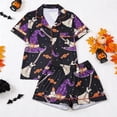 thumbnail image 2 of MEZZALL Women Halloween Pajama Set Lapel Collar Button Down Short Sleeve Top Elastic Waist Shorts Loungewear Set Witch Hat Print Sleepwear For Party Home Sleeping Relaxed Fit 2 Piece Pjs, 2 of 8